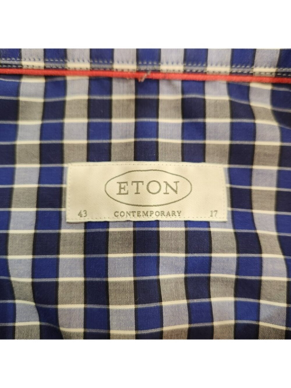 Eton Shirt Contemporary Blue Gray Checked Long Sleeve Button Up Shirt 43 17 - Picture 4 of 8